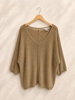 WD.NY Oversized V-Neck Sweater in Tan